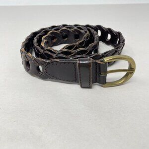 Vintage Leather Belt Womens S/M Brass Buckle Classic Old Money Preppy